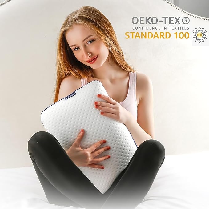 Travel & Camping Comfortable Memory Foam Pillow – Easy to Carry Portable Bag – Temperature Regulating Pillow Case (White)