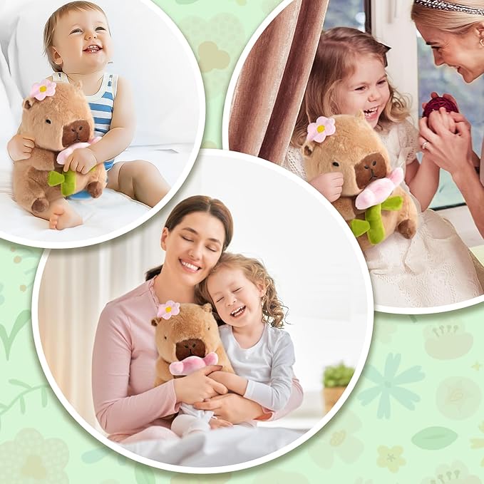 Flower Capybara Plush, Cute Capybara Plush Pillow Kawaii Flower Stuffed Aniamls Capybara Plushies Toys Gifts for Kids 11 inch