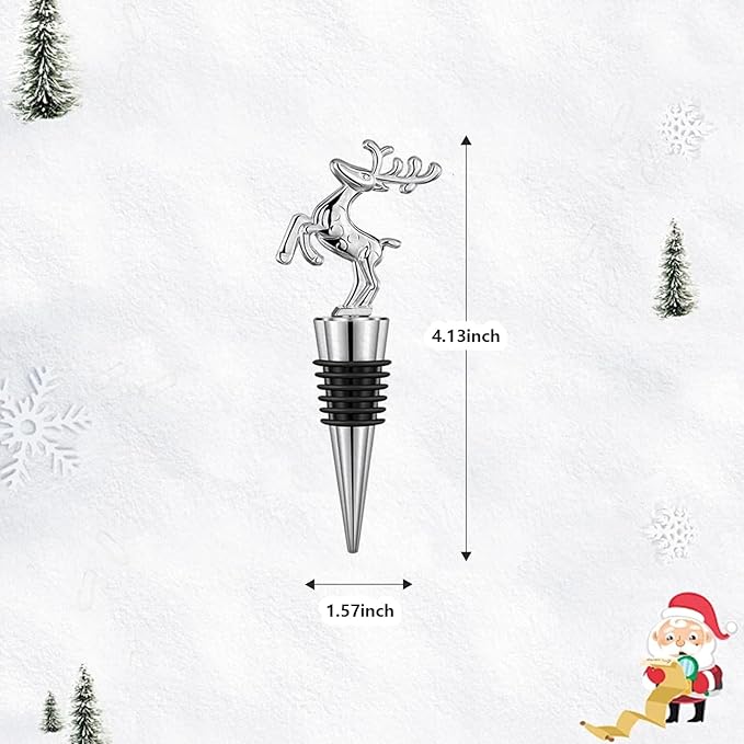 Christmas Wine Bottle Stoppers 5-Packs - Wine Saver Zinc Alloy Silicone, Reusable Leak Proof Keep Fresh Wine Corks, for Gifts, Bar, Holiday, Party, Wedding, Camping for Standard Bottle （Deer）