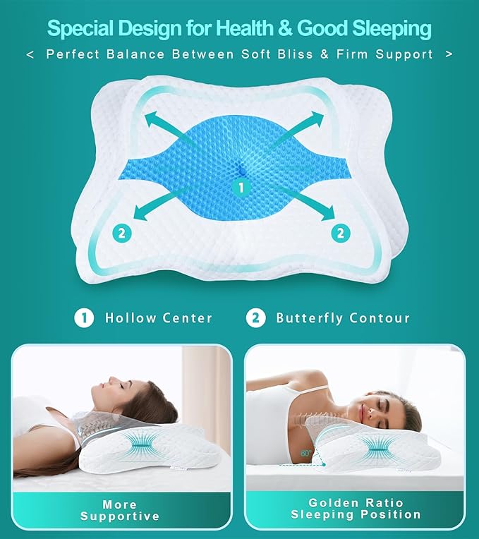 Memory Foam Pillows, Cervical Pillow for Neck and Shoulder Pain Relief, Ergonomic Contour Bed Pillow, Soft for Side Sleep Stomach Sleeping and Back Sleeper…