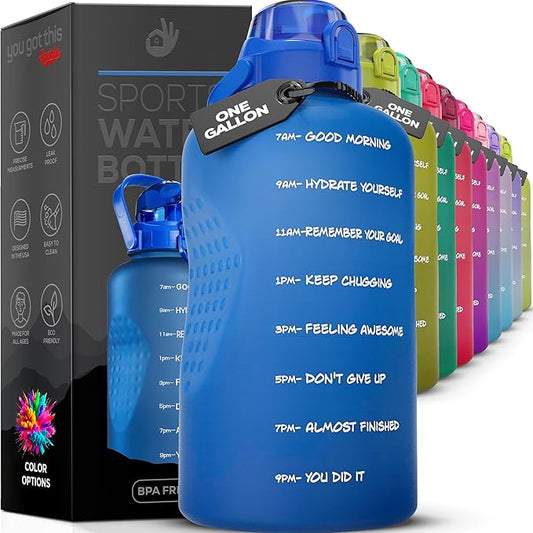 Motivational Water Bottle with Straw & Handle,One Gallon Water Bottle 128 oz/3.8L,Reusable Water Jug, Achieve All-Day Hydration SpillProof, BPA FREE