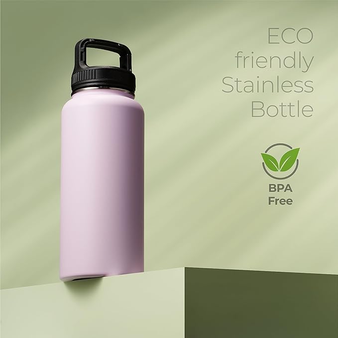 SipX™ Triple-Insulated Stainless Steel Water Bottle 32oz. With 3 Lids, BPA-Free Reusable Insulated Water Bottle Keeps Cold 24 Hours, Metal Water Bottle Made Of Sustainable Material For Hiking & Biking