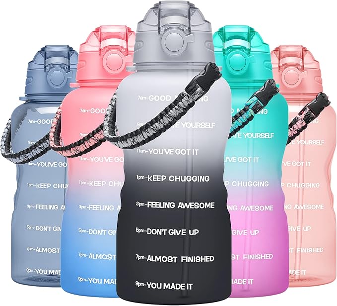 Water Bottles 1 / Half Gallon with Time Marker and Straw, Large Fitness Sports Motivational Bottle, Wide Mouth Leakproof and BPA Free for Travel, Gym,office,school