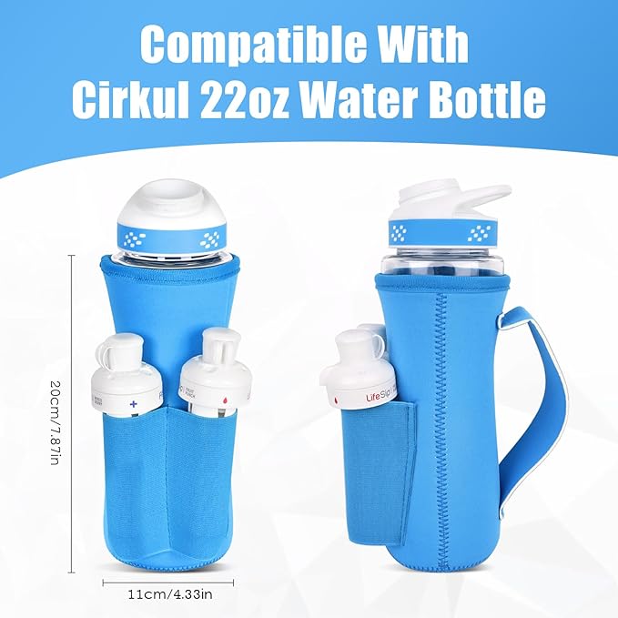 Sleeve for Cirkul Water Bottle with Cartridges Holder and Handle 22oz Water Bottle Holder for Cirkul Plastic and Stainless Steel Bottle Neoprene Sleeve for Cirkul Bottle (2 Pcs Blue)