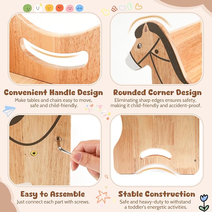 Grebarley Montessori Weaning Table and Chair Set, Solid Wood Tables and Chairs for Toddlers Age 1-3, Real Hardwood 2 in 1 Desk for Reading, Snack Time, Activity Cube, Step Stool, Montessori Furniture