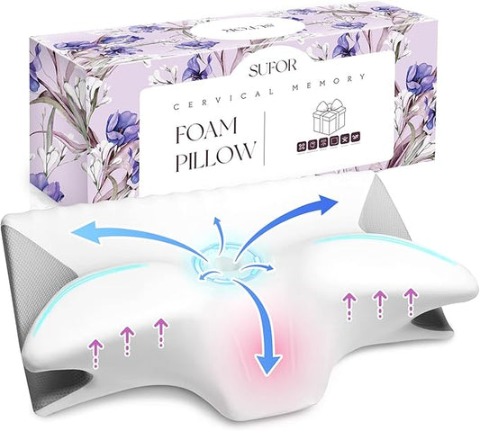 Cervical Pillow for Neck Pain Relief, Cooling Contour Memory Foam Pillows Support Odorless Ergonomic Neck Pillow Adjustable Orthopedic Bed Pillow for Side Back Stomach Sleeper with Pillowcase