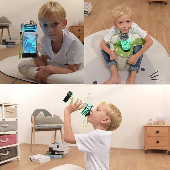 Kids Water Bottle with 3D Glowing Wolf LED Light - 14 OZ Tritan BPA Free - Creative Ideal Travel Cup Wolf Gift for School Kid Boy Child Holiday Camping Picnic