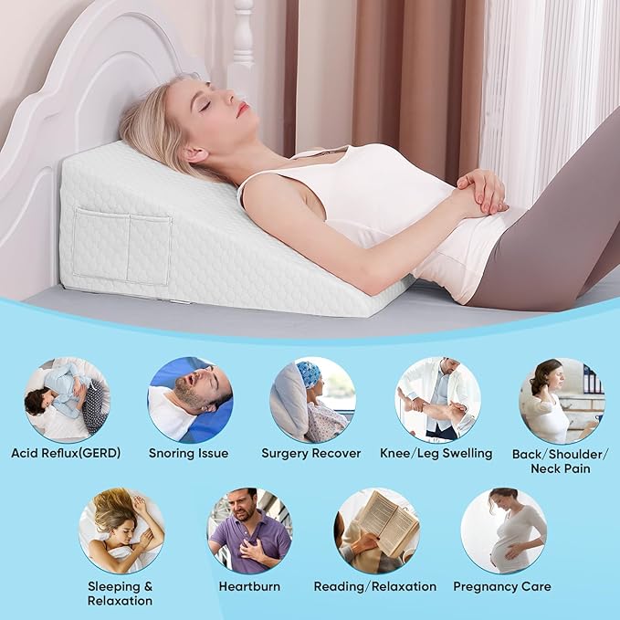 Forias Wedge Pillow for Sleeping,10" Bed Wedge Pillow for After Surgery,Acid Reflux,Snoring,Memory Foam Top Triangle Pillow Wedge with Breathable Removable Cover