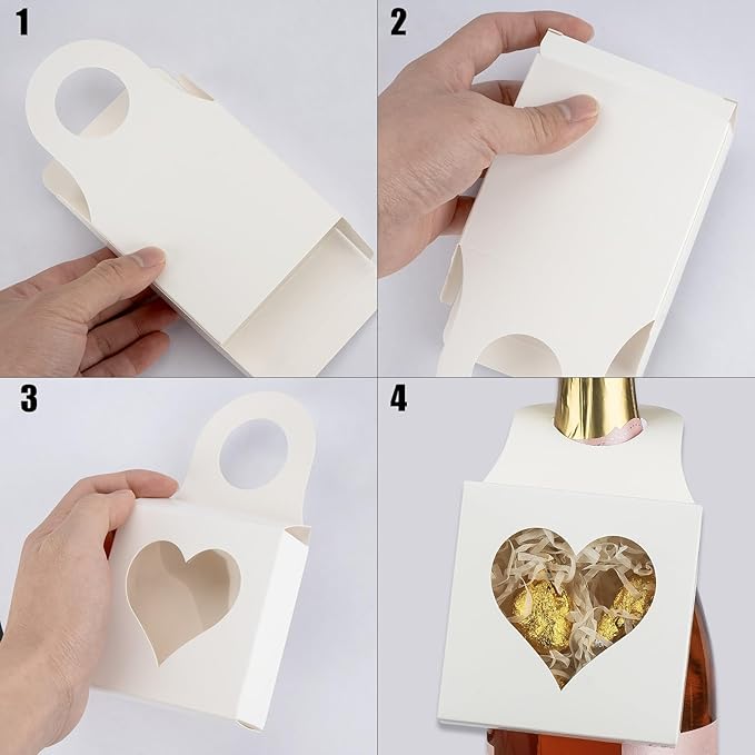 CAIRIAC Kraft Paper Wine Bottle Box with Window, Foldable Wine Gift Favor Boxes for Cookies Chocolates Hanging Boxes for Wine Bottle Champagne Drinks Gifting, 25 Pack Bottle Hanger Boxes (White)