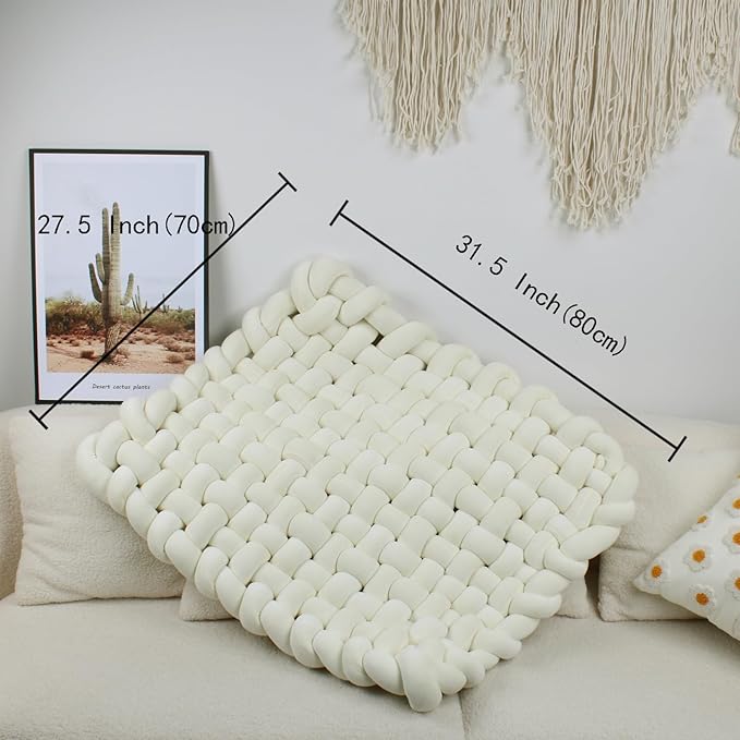 XHJRI Thickened Braided Knot Seat Mat, Knotted Floor Decorative Cushion, Handmade Baby Infant Playing Pad Nursery Rug (27.5 * 31.5 Inch,Beige)