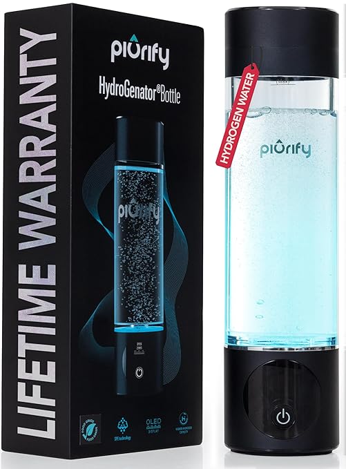 Hydrogen Water Bottle - Onyx. Food Grade Body Tumbler; SPE/pem Technology, Generates Real 3000ppb Pure Hydrogen Rich Concentration, Purification Vent.