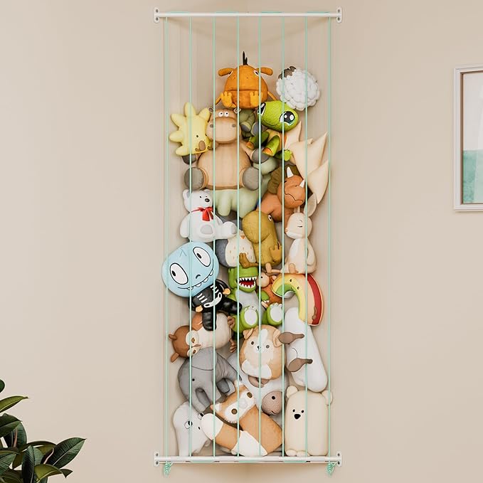 GRANNY SAYS Stuffed Animal Storage, Corner Stuffed Animal Holder for Toy Storage, Adjustable Length Stuff Animal Organizer, Large Hanging Toy Shelf for Toddler Boys Girls Kids Room, Green