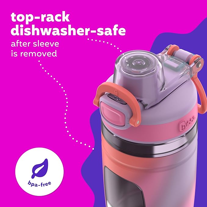 Bubba Kids Flo Silicone Sleeve and Wide Mouth, 16oz, 2-Pack Water Bottle, Medium, Lavender Frost; Lavender Frost Tie Dye