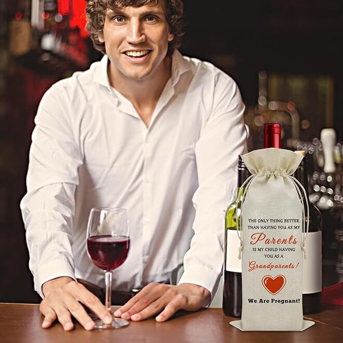 Sazuwu Pregnant Gift for Grandparents Wine Bag New Grandma and Grandpa Gifts Parents Promoted to Grandparents Wine Bottle Decoration Bag New Grandparents Gifts Wine Accessories Gifts for Wine Lovers