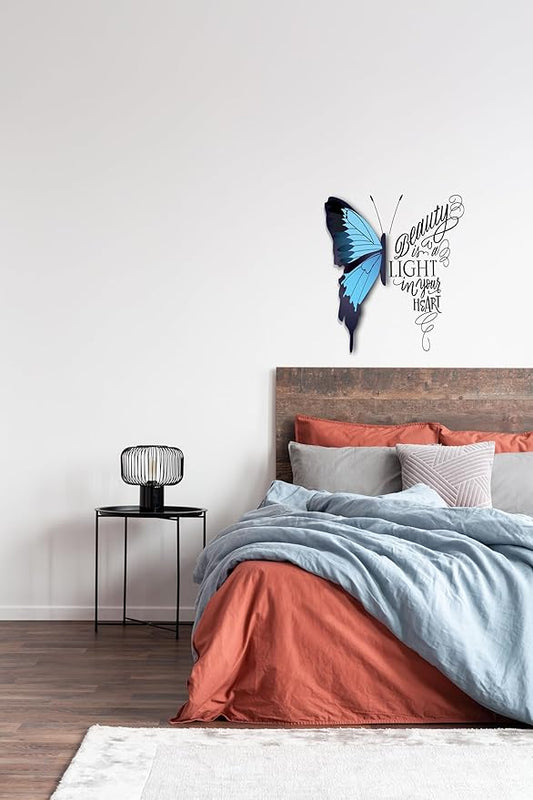 Laminate Wall Art Decals - 3D Look Peel and Stick Wall Decor for Living Room, Nursery, Bedroom, Kitchen, Office (18inx18in, Blue Butterfly)