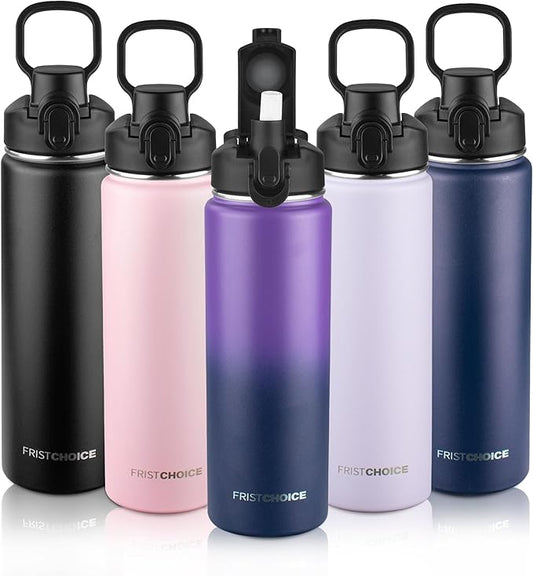 Insulated water bottle with Straw,24oz Stainless Steel Water Bottle for Adult Kids,Double Wall Vacuum Wide Mouth Insulated Water Bottle for Sports,BPA-free（24oz,Purple Navy blue）