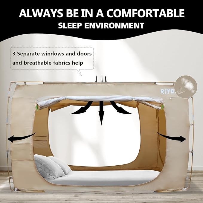 Bed Tent Bed Canopy Full Size Tents for Adult and Kids- Portable Dream Tent Indoor Sleeping Tents 70% Blackout with 3 Doors Breathable Big Space Tents
