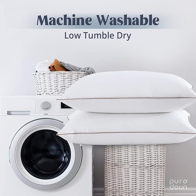 puredown Goose Feathers Down Pillows - Made in USA Soft Medium Support Hotel Pillow, 100% Cotton Cover, Luxury Bed Pillows King Size Set of 2 Pack Feather Pillows