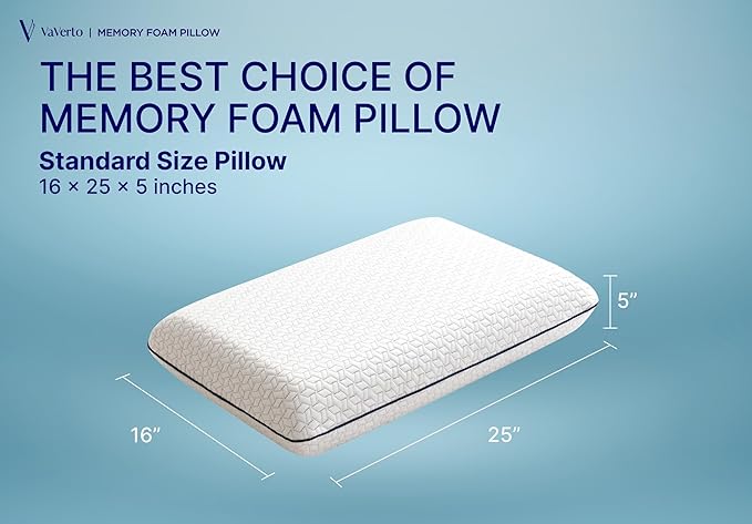 Vaverto Gel Memory Foam Pillow 2 Pack - Standard Size - Ventilated, Bed Pillows with Viscose Made from Bamboo Pillow Cover,Cooling, Bed Pillows