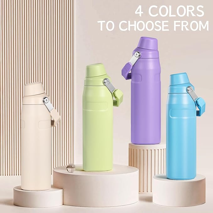 Water Bottle 24 OZ Angled Spout Lid Lightweight & Leakproof for Travel & Sports Insulated Stainless Steel BPA-Free (Green, 24oz)