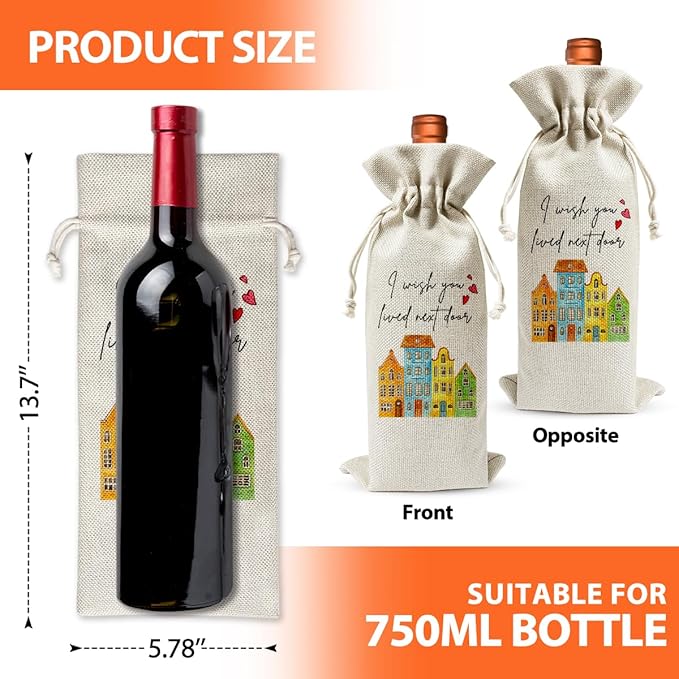 Housewarming Gift Wine Bag, I Wish You Lived Next Door, Housewarming Party Decoration, New Home House Apartment Gift Ideas, Wine Bag for Wine Bottle Gift, House Accessory for Home, Hostess Gift