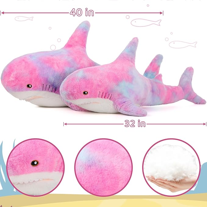MorisMos Giant Shark Stuffed Animal, Chubby Shark Pillow Baby Shark Plush Toy Shark Toys Cute Stuffed Shark Plush Big Shark Plush Pillow for Kids, Purple, 40in