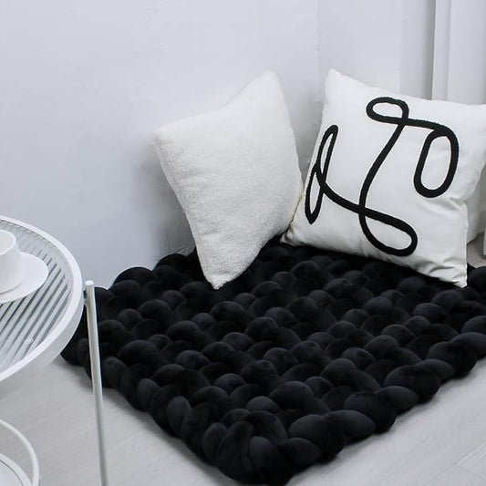 XHJRI Thickened Braided Knot Seat Mat, Knotted Floor Decorative Cushion, Handmade Baby Infant Playing Pad Nursery Rug (27.5 * 31.5 Inch,Black)