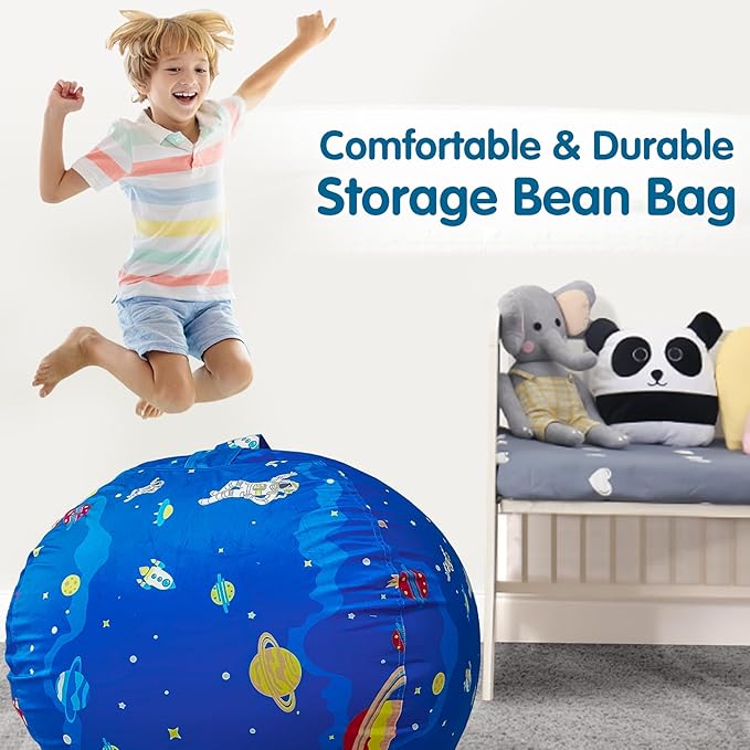 Lukeight Stuffed Animal Storage Bean Bag Chair Cover for Kids, Zipper Beanbag Chair Cover for Organizing Toddler and Kids' Rooms Plush Toys (Outer Space Velvet, X-Large)