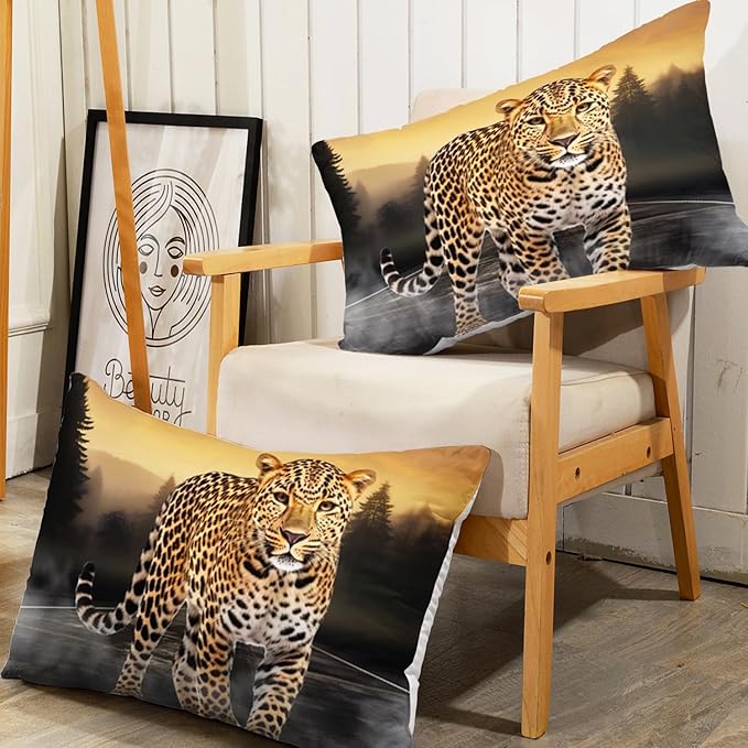 AILONEN Leopard Fitted Sheet Set Queen Size, 3D Cheetah Printed Bed Sheet Set,Wildlife Bedding Leopard Sheet Set,Wild Animal Leopard Bed Sheet Set Boys Fitted Sheet with 2 Pillowcases,3 Pieces