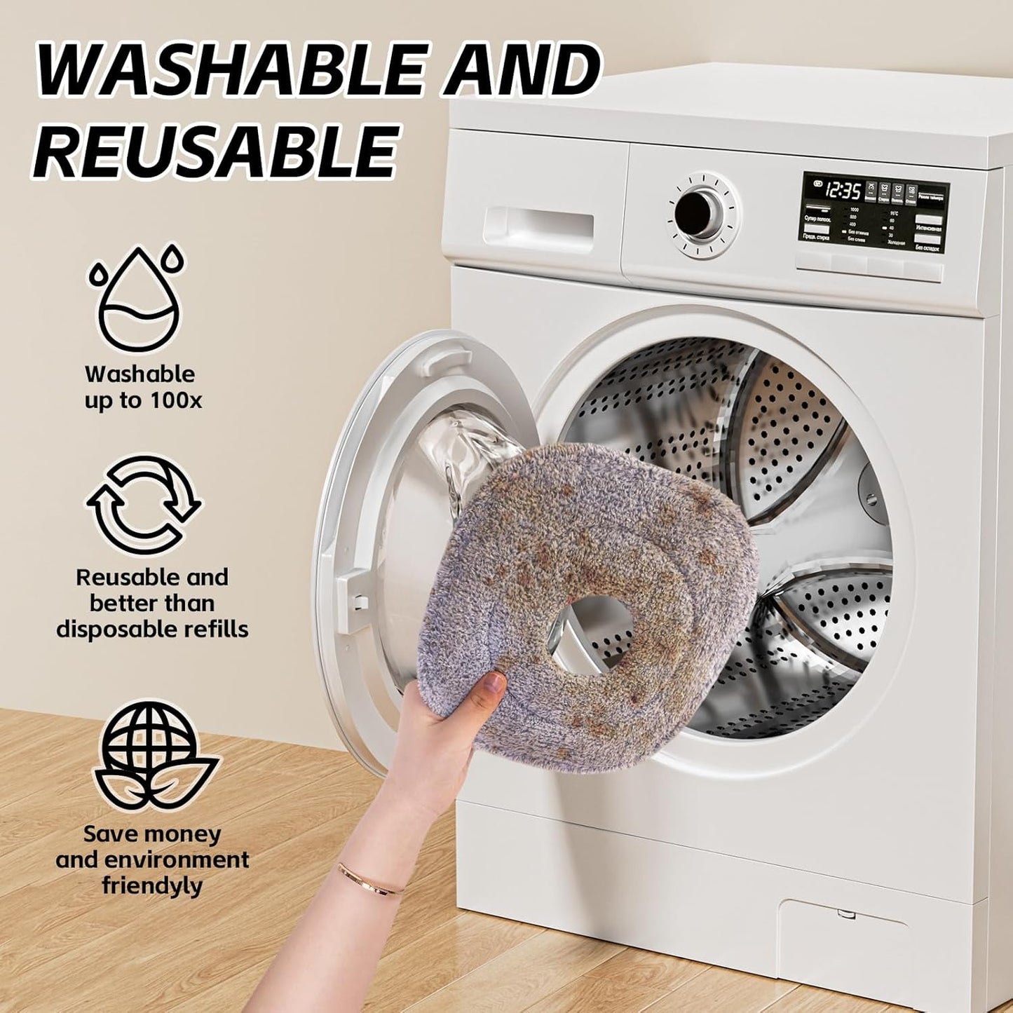 9 Inch Square Microfiber Mop Pad Refill Compatible with True & Tidy Mop System and Most 9 Inch Square Spin Mops - Thickened Washable & Reusable Mop Replacement Pad for Wet Dry Mopping(3 Pack)