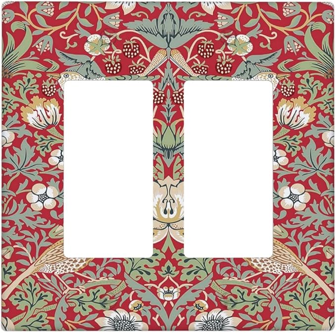 William Morris Strawberry Thief Botanical Red Green 2 Gang Rocker Decora Light Switch Covers Dual Outlet Covers Wall Plate Decorative Switchplate Electrical Faceplate GFCI for Country Bedroom