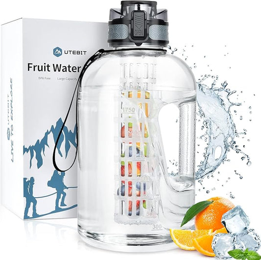 UTEBIT 74 OZ Fruit Infuser Water Bottle, Half Gallon Insulated Sports Water Bottle With Straw, 2.2L BPA Free Leak Proof Tritan Large Water Jug with Strap for Gym, Camping, Travel, Outdoor