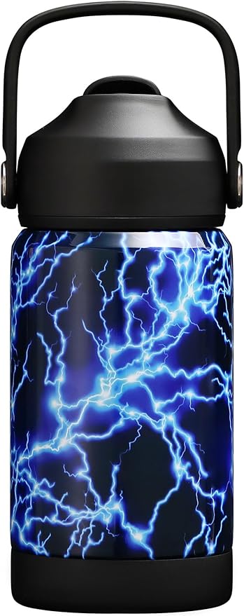 Kids Insulated Water Bottle with Straw,12oz Toddler Cups with Stainless Steel Leak Proof for School Boys Girls（Lightning）