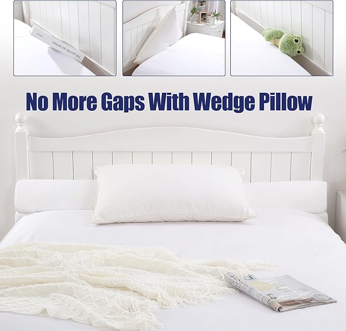HOMBYS Wedge Pillow Headboard for Bed Gap,Foldable Bed Wedge Gap Filler Queen Size,Matterss Gap Filler,Multi Functional Bed Crack Pillow, Fill The Gap (0-7") Between Your Headboard and Mattress,White