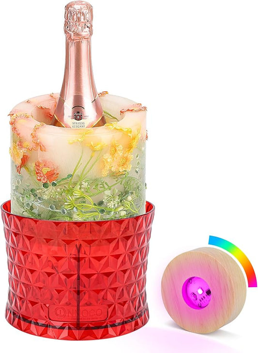 Ice Bucket Mold, Wine Bottle Chiller DIY Ice Bucket Champagne Ice Bucket Mold Floral Ice Bucket Mold,Ice Molds Holiday Bar Any Celebration Party Wedding Christmas and Thanksgiving (Hard Red)