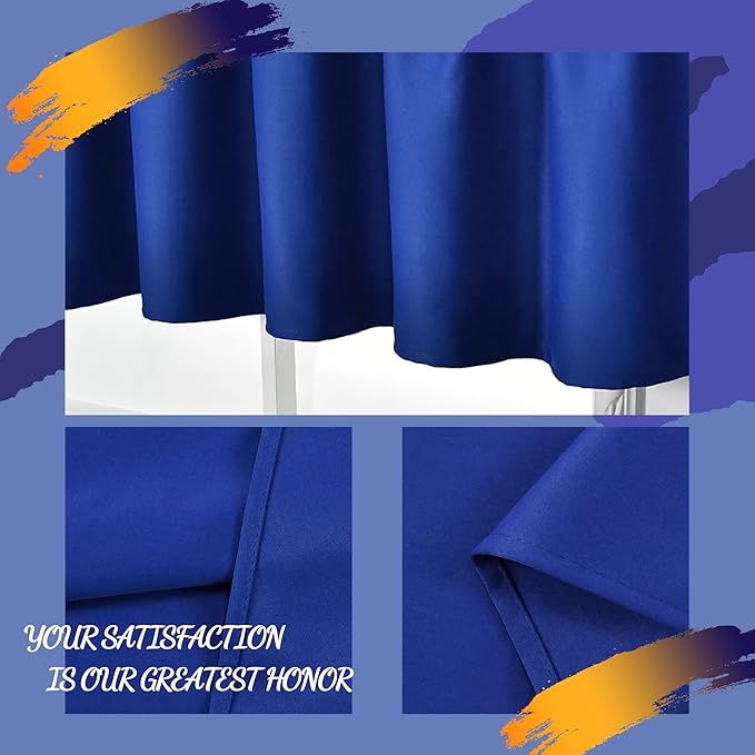Royal Blue Valance for Windows 52x18 Inch Solid Thermal Insulated Blackout Rod Pocket Kitchen Short Curtain Toppers Valance for Bathroom Living Room 1 Panel