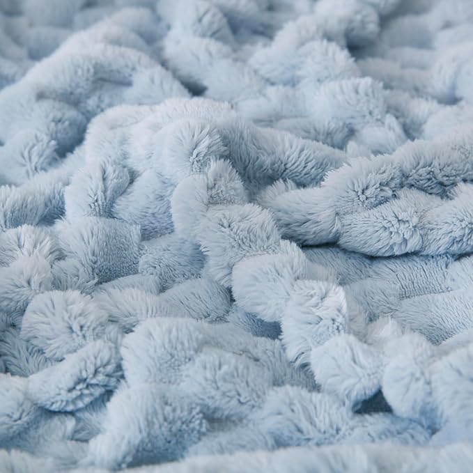 HOMRITAR 4 Pcs Baby Blanket for Unisex 3D Flannel Fleece Fluffy Blanket for Baby Soft Plush Breathable Bed Blanket for All Season Toddler Infant or Newborn 30 x 40 Inch (2 Pcs Blue, 2 Pcs Cream)