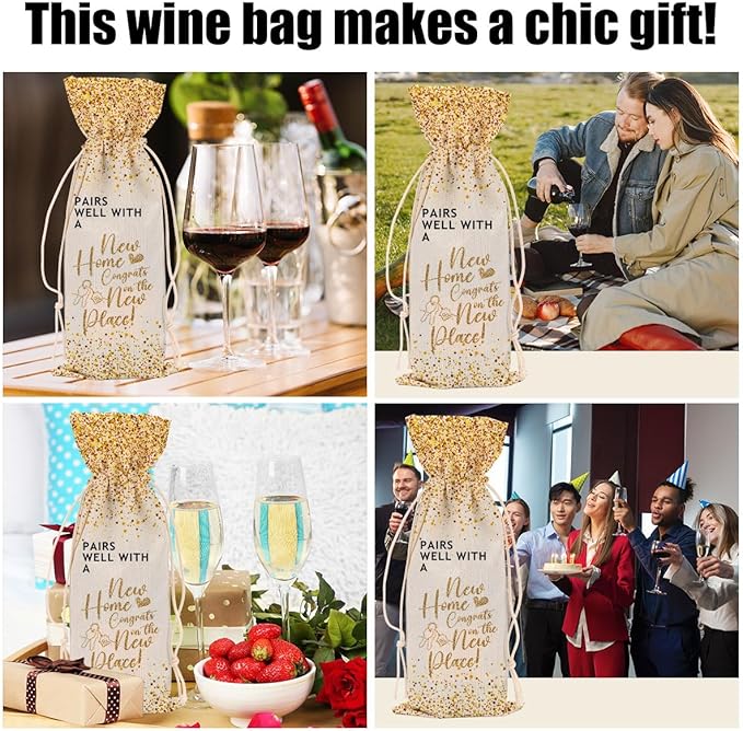 Housewarming Gifts New Home Cute House Warming Gifts Wine Bag Welcome Come Gifts for Women Men Lady Teacher Doctor Friend Daughter Congratulations Wine Bags