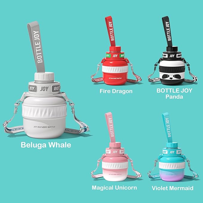 Stainless-Steel Water Bottle: Leakproof Lid, Perfect Sip, Double Insulated, Eco-Friendly, Dishwasher Safe & Stylish Strap, Kids Water Bottle, Gifts for Kids (Beluga Whale, 16 oz)