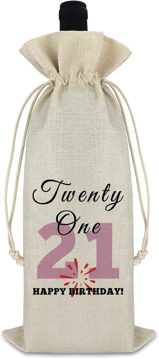 21st Birthday Gifts for Her Him Wine Bag Year Old Birthday Gifts Ideas Friendship Gift for Best Friend Drawstring Burlap Wine Wrap Bag Happy Birthday Gift for Daughter Sister Birthday Party Decors
