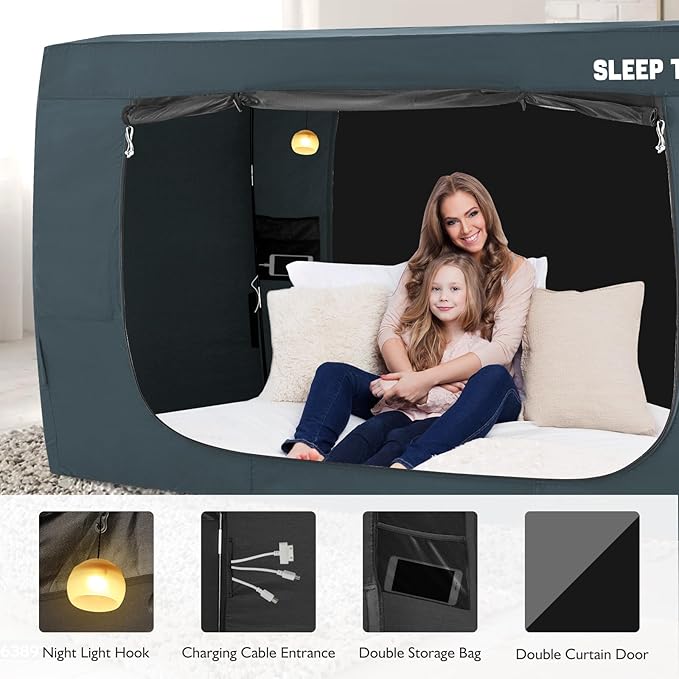 BORNA Bed Tent Twin Bed Canopy for Indoor Portable Light Reducing Sleeping Canopy for Kids and Adult,Bunk Blackout Tents Breathable Privacy Space Tent Mosquito Netting for Bed(Navy Blue)