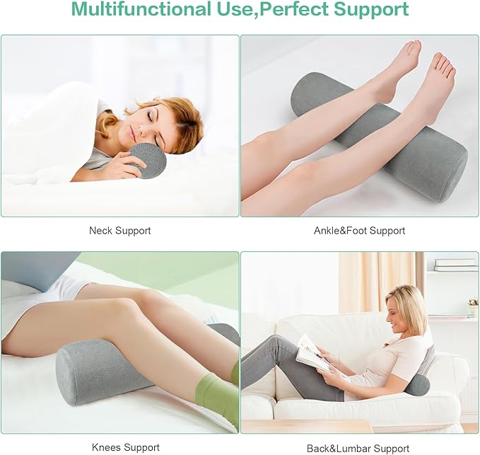 Cervical Neck Pillow, Roll Foam Pillows, Bolster Pillow, Round Neck Pillows Support for Sleeping | Bolster Pillow for Bed, Legs, Back and Yoga (Grey, 4")