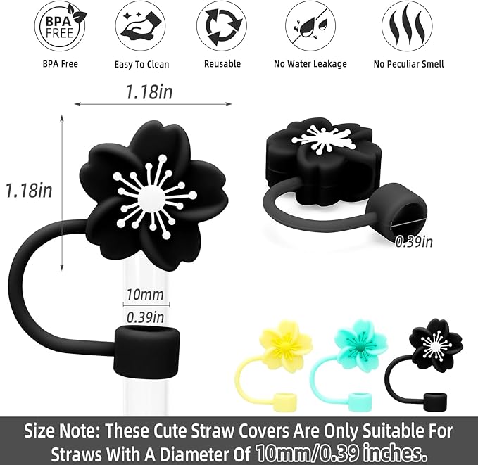 Stanley Cup Accessories Set Including 1 Pcs Water Bottle Handle Strap, 1 Pcs Siliocne Straw Cover, 1 Pcs Siliocne Stanley Cup Boot, 3 Pcs Stanley Charms for Stanley Cup 40oz & 30oz Tumbler - Black