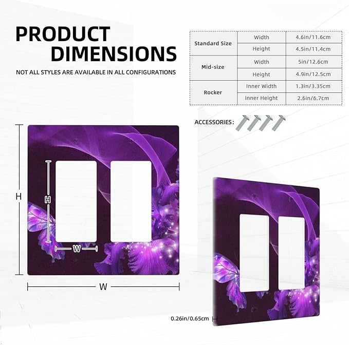 Purple Butterfly Flower Double Rocker Light Switch Wall Plate Cover Decorative 2-Gang for Outlet Girls Room Bathroom Bedroom Home Kitchen Two Decora Receptacle Polycarbonate Power Gear 4.5" x 4.6"