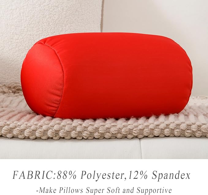 Microbead Body Pillow, Tube Microbead Bolster Bean Smooth Cool Pillow Neck Cervical Roll Pillow for Sleeping 7 x 12Inch Throw Travel Pillow (Venetian Red)