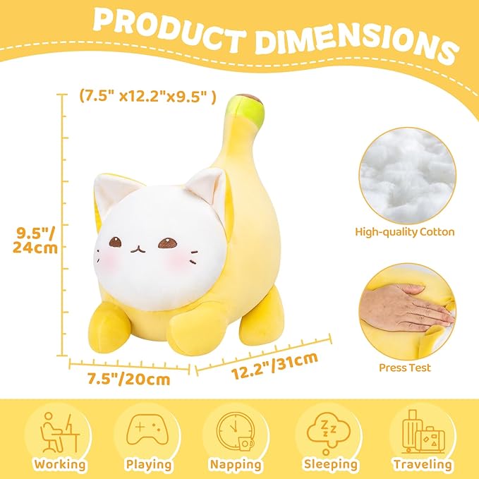 Stuffed Animal Plushie Toy, Cute Cat Plush Stuffed Pillow, Banana Cat Stuffy Toy Plush Pillow Birthday Toy for Kids & Adults