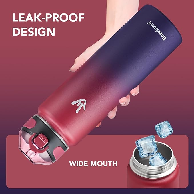 Enerbone Insulated Water Bottle, 32 oz Stainless Steel Water Bottles with Carrying Strap, Double-Wall Vacuum Insulation Thermos, Leakproof Sports Bottle with Straw, Keep Drinks Hot or Cold for Hours