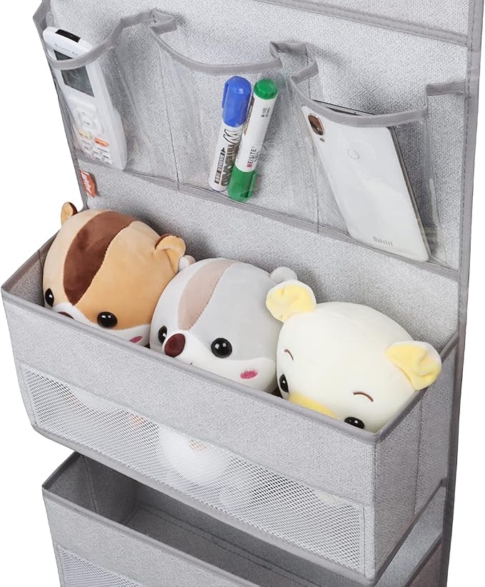 Univivi Door Hanging Organizer Nursery Closet Cabinet Over The Door Organizer with 4 Large Pockets and 3 Small PVC Pockets Door Storage for Cosmetics, Toys and Sundries