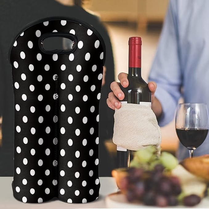 doginthehole Polka Dot Design Wine Carrier Tote 2 Bottle Wine Carrying Bag Neoprene Wine Bottle Holder Insulated Bag Water Bottle/Beer/Drinks Protective Sleeve Champagne Bottle Organizer Bags