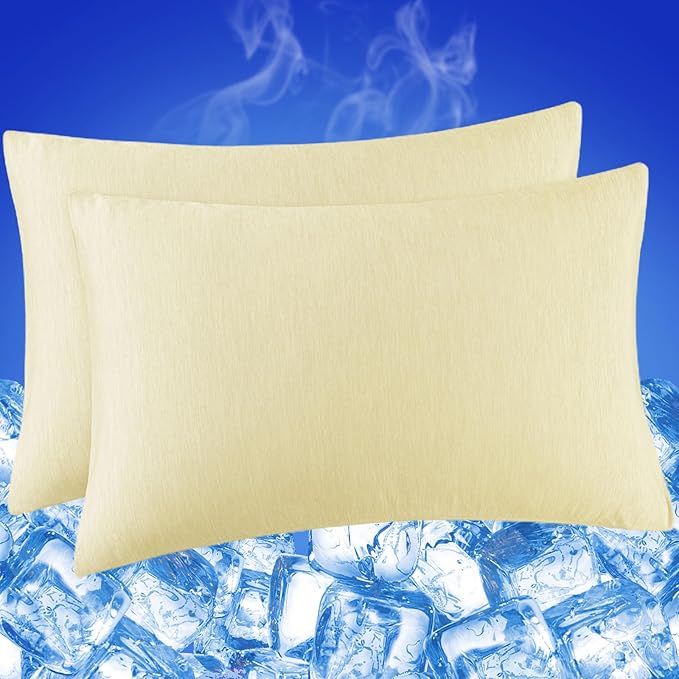Cooling Pillow Cases for Hot Sleepers - Double Side Arc-Chill Q-Max>0.5 Cooling Fiber Cool Pillow Cases 2 Pack - Breathable Soft Cold Pillow Cases with Hidden Zipper (Cream, 20" x 26")